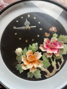 Vintage Chinese Jade Flower Shadow Box Clock